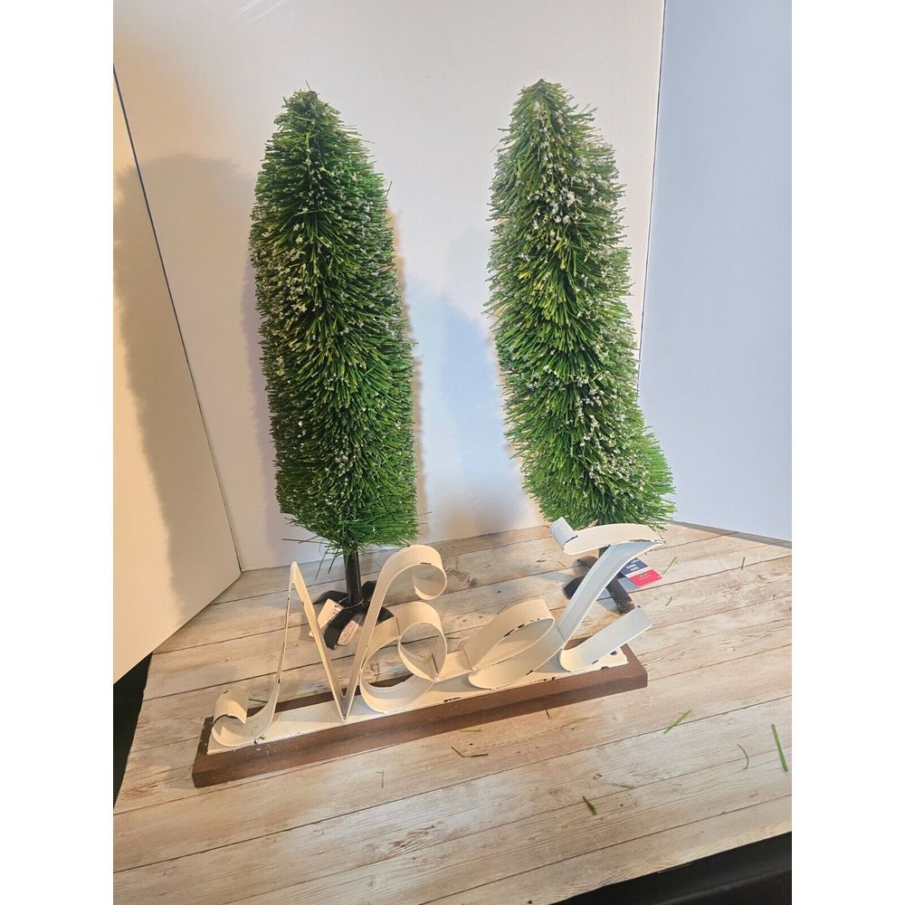 21" Green Bottle Brush Trees by Ashland w/ Metal Noel Decor Christmas Holiday‎